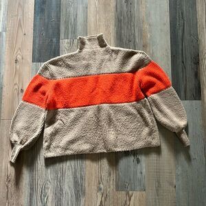 THML Sweater Beige & Orange Stripe Mock neck women's Size: XS